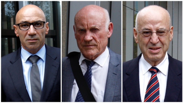 Moses Obeid (left),  Ian Macdonald (centre) and Eddie Obeid (right) are on trial.