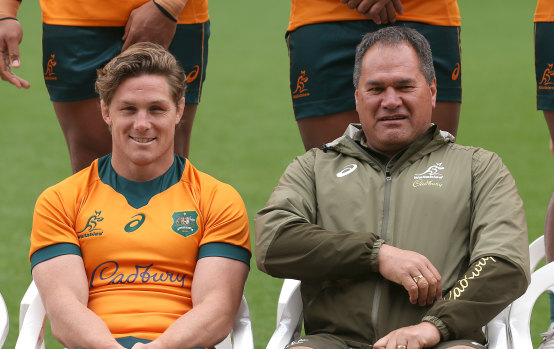 Michael Hooper and Dave Rennie in Auckland on Friday. 
