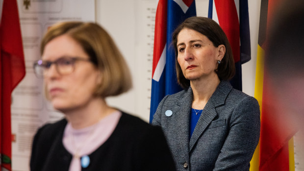 NSW Premier Gladys Berejiklian and Chief Health Officer Kerry Chant at Monday's coronavirus update.