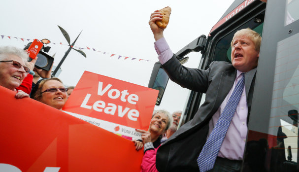Boris Johnson ahead of a nationwide bus tour to campaign for Brexit in May 2016.