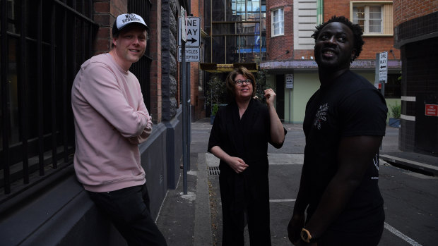 Max Porter (left), Meg Wolitzer (centre) and Nana Kwame Adjei-Brenyah in Chippendale on Tuesday.