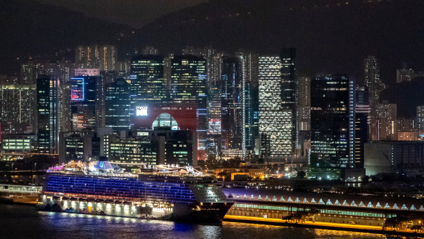 The World Dream cruise ship sits moored at Kai Tak Cruise Terminal in Hong Kong, China. 