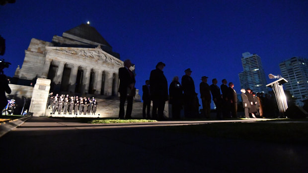 The dawn service at the Shrine of Remembrance.