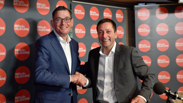 Victorian Premier Daniel Andrews and then opposition leader Matthew Guy in November 2018 ahead of the state election.