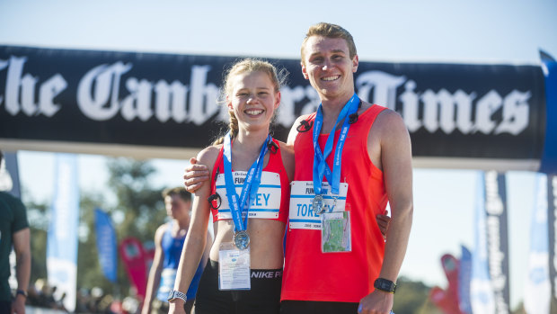 Canberra Times Fun Run 2018. Women's and Men's 1st place in the 10km run siblings Stephanie Torley and Josh Torley.