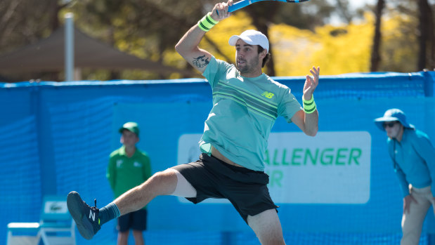 Jordan Thompson in action at the Canberra International on Tuesday. 