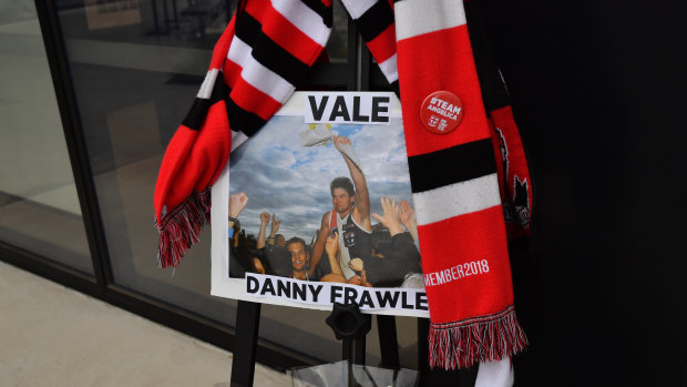 Tributes were paid to Danny Frawley at Kilda's spiritual home of Moorabbin Oval.