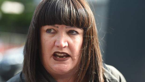 Raelene Castle speaks outside the Federal Court in Melbourne.