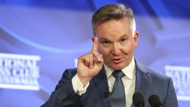 Labor climate change and energy spokesman Chris Bowen addresses the National Press Club in Canberra on Monday. 
