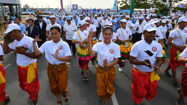 Traditional dancers take part in the organised supporter crowd at Friday's CPP rally.