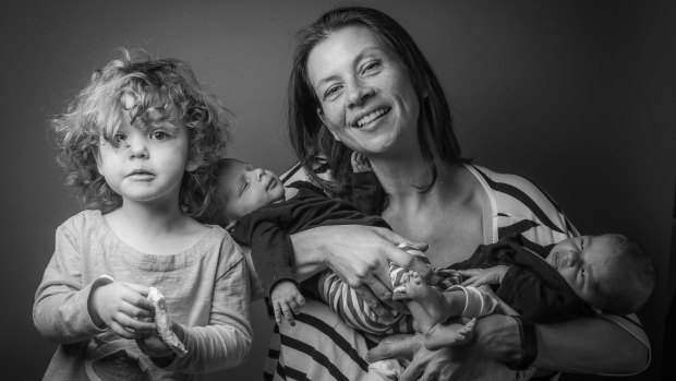 A beautiful photo of journalist Karen Barlow with children Sabina and twins Carlo and Giacomo. She is now living in Jakarta with husband James Massola.
