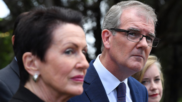 NSW Opposition Leader Michael Daley and City of Sydney lord mayor Clover Moore in Alexandria on Wednesday.