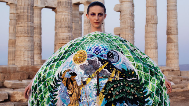 Mary Katrantzou's epic show at Temple of Poseidon on Cape Sounion, in Greece.