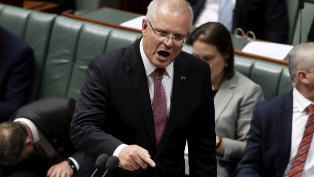 Prime Minister Scott Morrison during question time on  Thursday. 