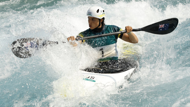 Jessica Fox in action in the kayak slalom heats on Sunday.