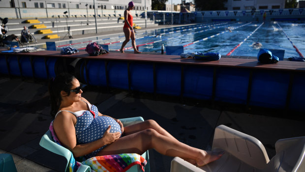 Rosa Sola Molina enjoys the sun at the Fitzroy pool.