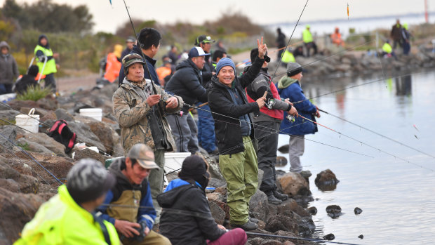 Dozens of people were fishing at the Warmies late on Friday afternoon, despite the warnings.