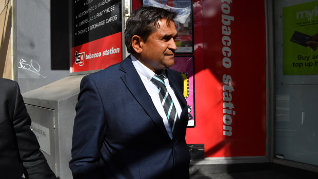 Nicky Winmar, former St Kilda star, leaves the Melbourne Magistrates Court on Thursday;.