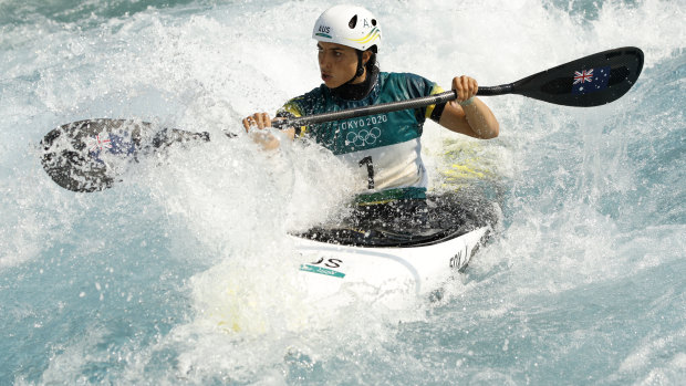 Jessica Fox in action in the kayak slalom heats on Sunday.