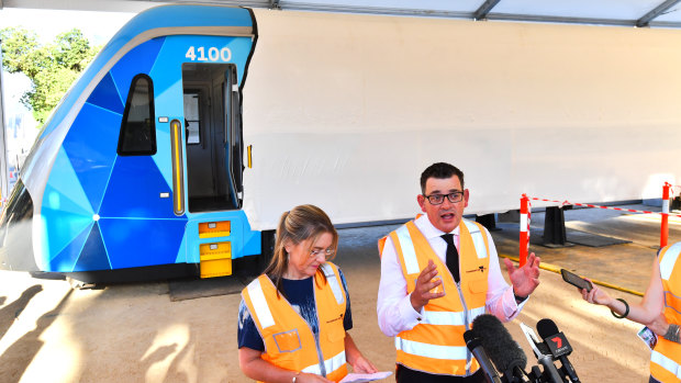 Premier Daniel Andrews unveils a high capacity train back in February.