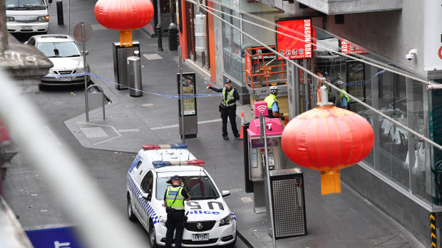 Little Bourke Street was blocked off after Natalina Angok's body was found off Chinatown at 6.30am on Wednesday.