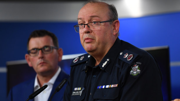 Chief Commissioner Graham Ashton and Premier Daniel Andrews on the night of the attack, 