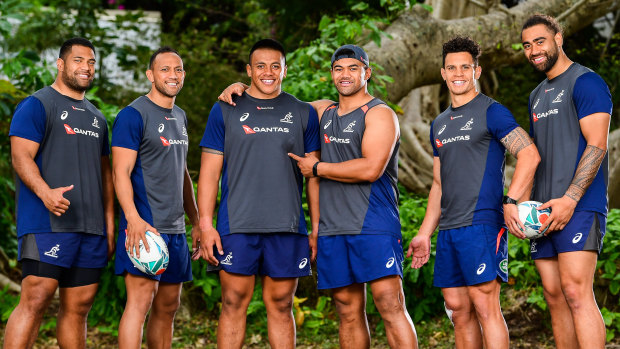 Samoan flavour: Wallabies forwards Scott Sio, Christian Lealiifano, Allan Alaalatoa, Jordan Uelese, Matt Toomua and Lukhan Salakaia-Loto are all proud of their Samoan heritage. 