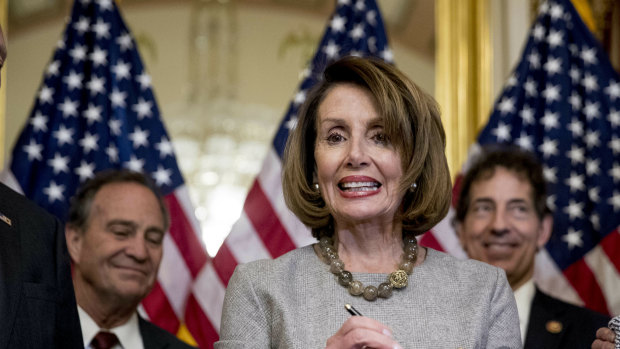 House Speaker Nancy Pelosi after signing the deal to reopen the government on Capitol Hill in Washington on Friday.