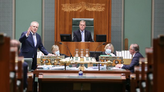 Prime Minister Scott Morrison and Opposition Leader Anthony Albanese during Question Time last year.