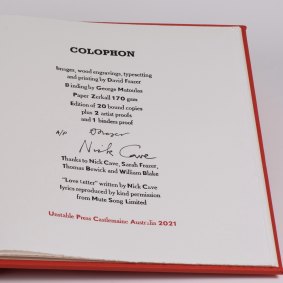 David Frazer’s Love Letter is signed by Frazer and Nick Cave, whose song inspired the artist’s book.