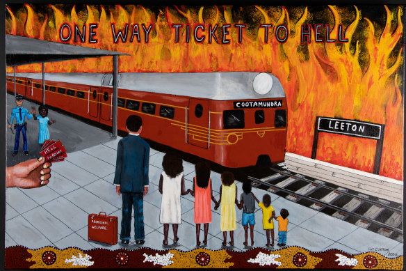 Aunty Fay Moseley’s One Way Ticket to Hell artwork. 