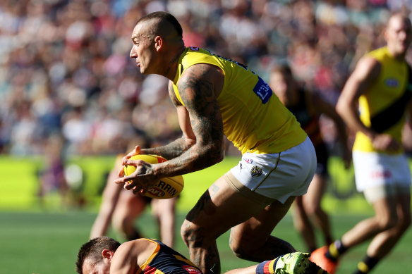 Dustin Martin in action against the Crows on Saturday.