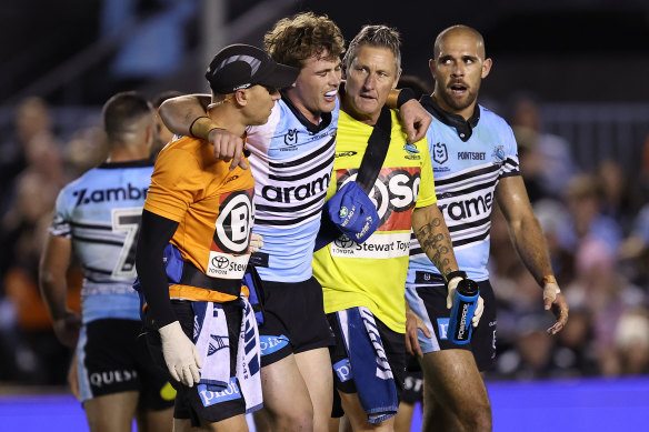 Sharks forward Jesse Colquhoun suffered a suspected ACL injury.