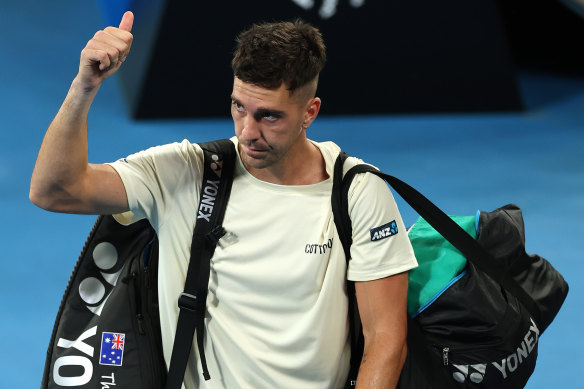 Thanasi Kokkinakis bows out of the singles draw at the Australian Open.