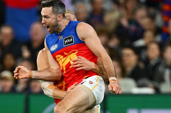 Conor McKenna of the Lions celebrates a goal.