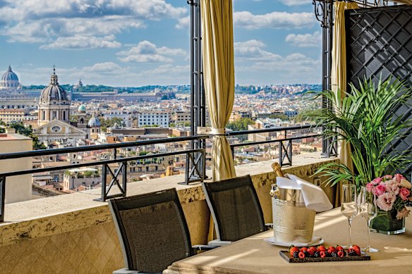 On a terrace at the oasis that is Hotel Hassler Roma.