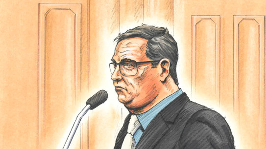 A sketch of Gregory Lynn in the witness box at the Supreme Court.