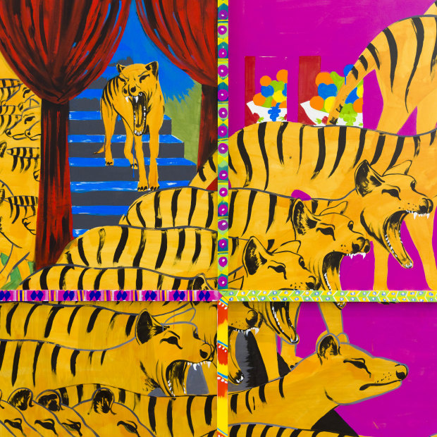 Tasmanian tigers feature heavily in Iman Raad's mural for QAGOMA.