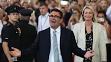 Andy Burnham was all smiles after his swearing-in on Monday.