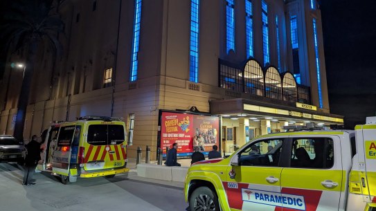 Ambulances outside the Palais Theatre in St Kilda on Wednesday night.