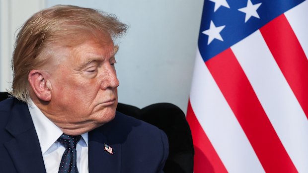 President Donald Trump attends a bilateral meeting with France’s President Emmanuel Macron on the sidelines of the G7.