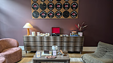 The three drawers pushed together looks stunning styled with a record player, lamp, candles and a fake plant.
