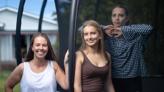 Emily Alston with her daughters Alayna and Lily at home in Colac.