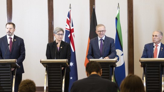Industry and Science Minister Ed Husic, Foreign Affairs Minister Penny Wong, Prime Minister Anthony Albanese and Trade and Tourism Minister Don Farrell.