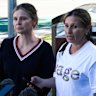 Kathy Blessing (right) speaking to media outside Gold Coast University Hospital.