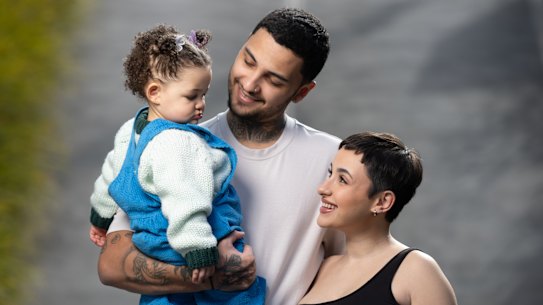 Tre and Victoria Samuels with daughter Silas.