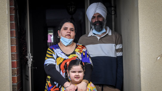 Harmeet Bedi, Sarabjeet Singh and five-year-old Beeneet Kaur say they feel like “sitting ducks”. 