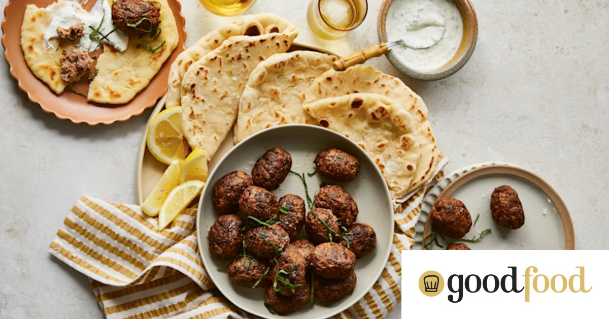 Beef koftas with pita bread and minted yoghurt