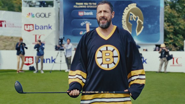 Happy Gilmore (Adam Sandler) takes on big-money corporate golf in Happy Gilmore 2.