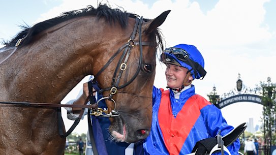Jockey Jamie Kah with Zaaki at Flemington. 